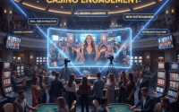 Live streaming interface of a digital casino game with real-time audience interaction.