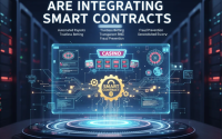 Illustration of smart contracts automating digital casino transactions on a blockchain network.